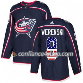 Adidas Maillot de Hockey Blue Jackets Zach Werenski 8 2017-2018 Bleu Marine USA Flag Fashion Authentic - Homme